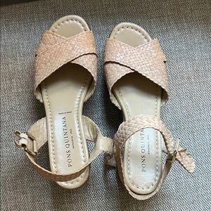 Pons Quintana Beige Woven Leather Ankle-Strap Sandals